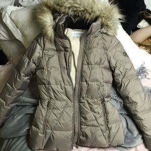 NWT Calvin Klein beige puffer coat